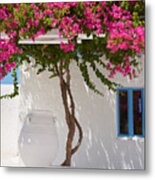 Fira - White House With Blooming Metal Print