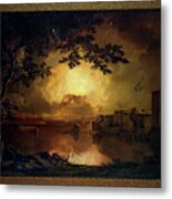 Firework Display At The Castel Sant Angelo In Rome By Joseph Wright Metal Print