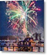 Fireworks Over The Boothbay Harbor Footbridge Metal Print