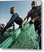 Fishermen Pulling In Net In Water Metal Print