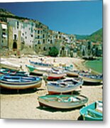 Fishing Boats At Cefalu Harbor, Cefalu Metal Print