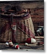 Fishing bobbers with vintage Creel basket Acrylic Print by Suzanne Tucker -  Fine Art America