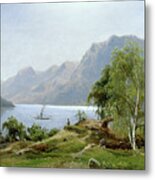 Fjord Landscape With Paddle Steamer Metal Print