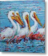 Flock Of White Pelicans Metal Print