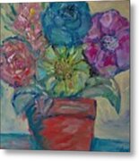 Flowers In A Clay Pot Metal Print