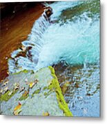 Flowing Stream With Autumn Leaves Metal Print