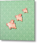 Flying Pig Ornaments On Wallpapered Metal Print