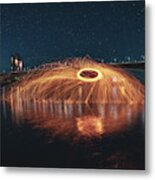 Flying Sparks In The River Rhine Metal Print