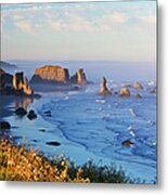 Fog Covers Rock Formations Along The Metal Print