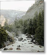 Fog Sunrise At Merced River Of Yosemite Metal Print