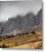 Foggy Mountain Landscape Of The Picturesque Dolomites Mountains Metal Print