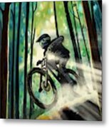 Forest Jump Mountain Biker Metal Print