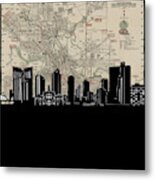 Fort Worth Skyline Map Metal Print