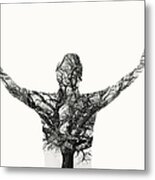 Freedom - Double Exposure Man With Tree Metal Print