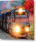 Freight Train Locomotive In The Fall Metal Print