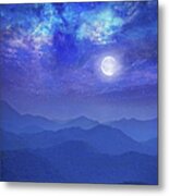 Galaxy With Moon In Mountains Metal Print