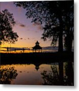 Gazebo Sunset Reflection Metal Print