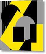 Geometrical Abstract Art Deco Mash-up Gray Yellow Metal Print