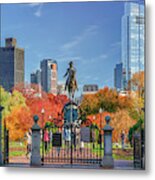 George Washington And Boston's Public Garden In Autumn Metal Print