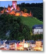 Germany, Rhineland-palatinate, Cochem, Village And Reichsburg Castle On The Mosel River Metal Print
