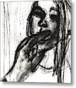 Girl With Fingers In Her Mouth Metal Print