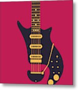 Glam Rock 70s Guitar - Burgundy Metal Print