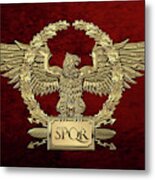 Gold Roman Imperial Eagle -  S P Q R  Special Edition Over Red Velvet Metal Print