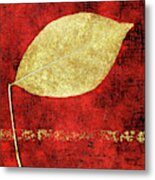 Golden Leaf On Bright Red Paper Square Metal Print