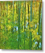 Golden Tapestry Of Autumn Reflections Metal Print