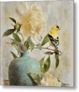 Goldfinch And The Peonies Metal Print