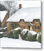 Great Tew Thatched Cottages In The Snow Metal Print