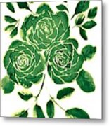 Green Monochrome Roses Metal Print