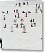 Group Of Skiers On Nursery Slopes Metal Print