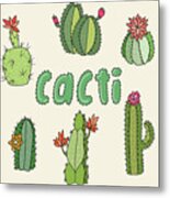 Hand Drawn Cactus Icons Vector Metal Print