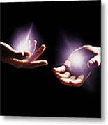 Hands With Light Emminating From Them Metal Print