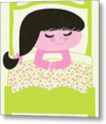 Happy Girl Sleeping In Bed Metal Print