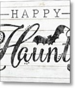 Happy Haunting White Wood Metal Print