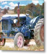 Harvest Time Blue Tractor Metal Print