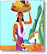 Hawaiian Woman With A Fruit Basket On Her Head Metal Print