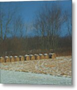 Hay Rolls In Snow Metal Print