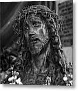Head Of Christ Crowned With Thorns In A Taormina Church Bw Metal Print