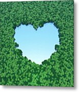 Heart Shaped Lake In Forest Metal Print