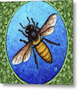 Honeybee Portrait - Green Border Metal Print