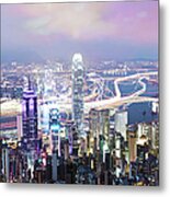 Hong Kong At Night, Long Exposure Metal Print