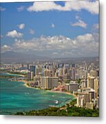 Honolulu Shore And Skyline, With Metal Print