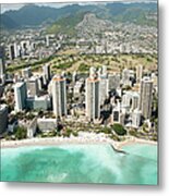 Honolulu Skyline And Famous Waikiki Metal Print