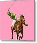 Horseback Man Playing Polo Metal Print