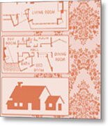 House Floor Plan On A Pink Background Metal Print