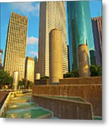 Houston Skyscrapers And Tranquility Park Metal Print