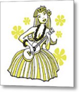 Hula Girl Playing Small Guitar Metal Print